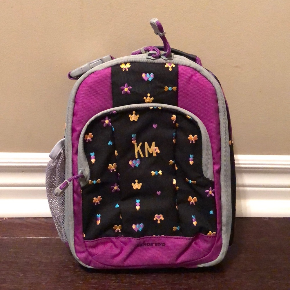 Lands End Purple Charm Embroidered Kids Lunch Bag